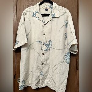 Tommy Bahama Hawaiian Shirt Mens Large Floral Button Up Cream Aloha Camp Silk